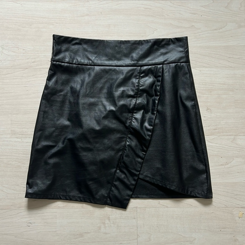 Asymmetrical Black Pleather Skirt